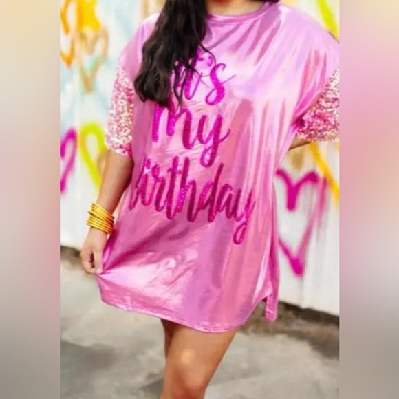 NWT Fantastic Fawn Birthday Princess Pink Sequin It My Birthday Foil Dress - Picture 2 of 8